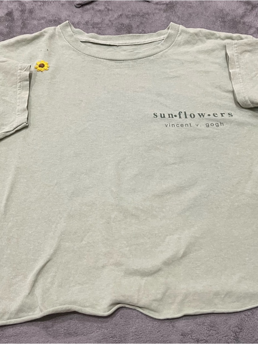 Junior’s Mighty Fine Lt. Sage Green Sunflowers Vincent Van Gogh Short Sleeve Tee